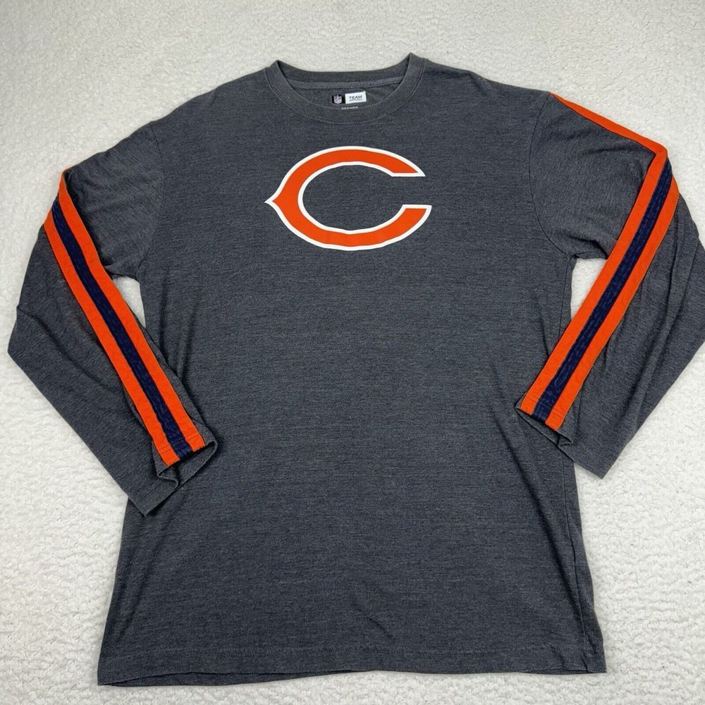 Chicago Bears NFL Team Apparel Long Sleeve Pullover Gray Striped Sleeve Sz Large